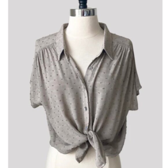 Stone Gray Rayon Button Front Tee - Picture 1 of 5